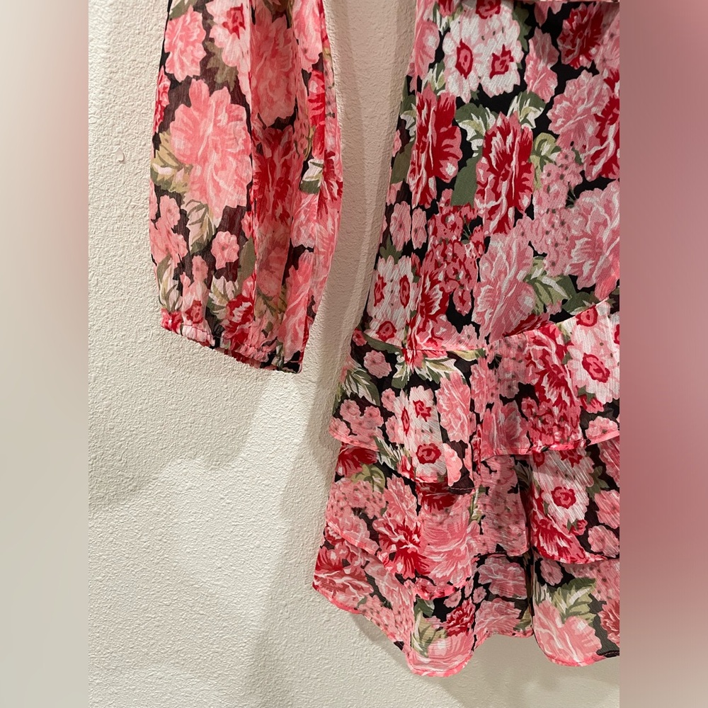 NWT Bardot Triple Frill Floral Mini Dress Pink Gardenia Size XS Spring Wedding - Picture 7 of 10